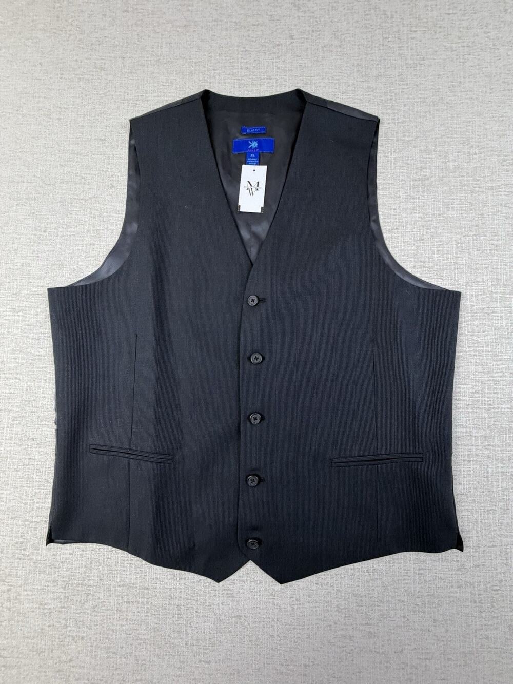 NWT Egara Men’s XL Slim Fit Black Wool Blend Suit Vest Waistcoat $80
